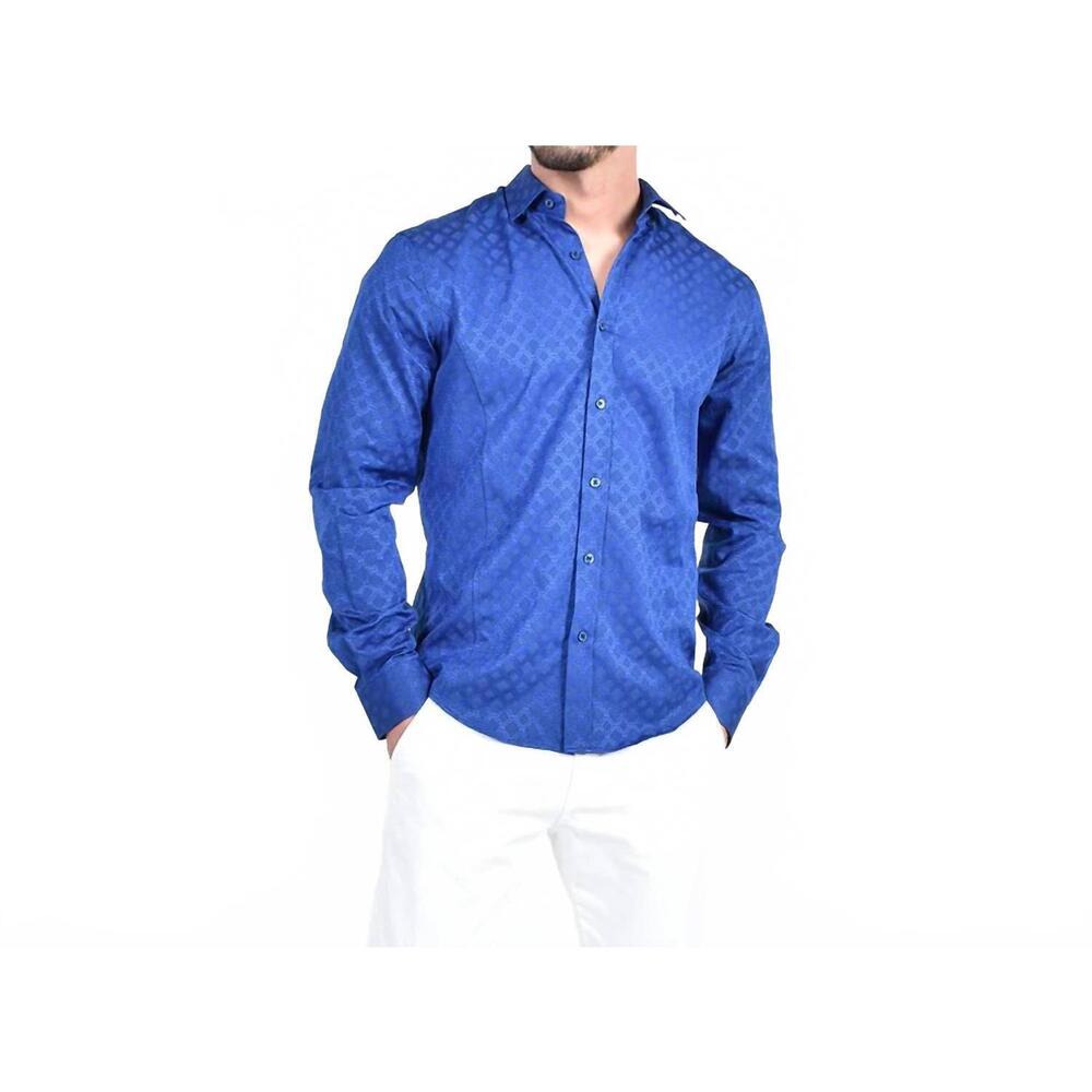 NEW EIGHT X temple window jacquard button down shirt in blue